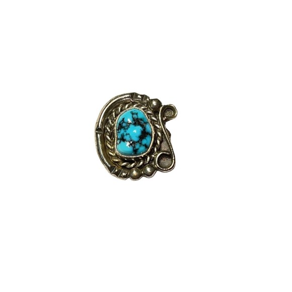 Navajo Sterling Turquoise Nugget Ring Pinkie- 4.7g - Size 3.5 Signed LH - Picture 3 of 4